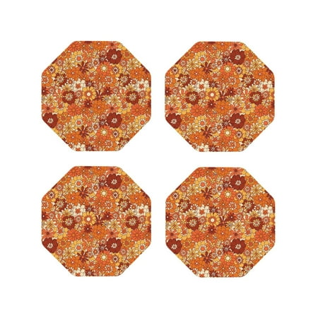 

Drink Coasters Set of 4 Hippie Flower Leather Coasters for Coffee Table Protector Heat Resistant Cute Coasters for Home Decor Housewarming Gifts Bar Kitchen 4 Inch Octagon