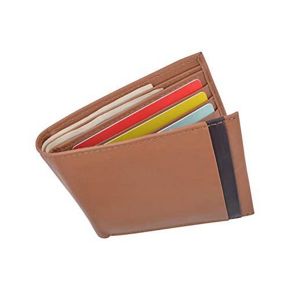 Cazoro Men’s Slimfold RFID Safe Slim Bifold Wallet Smooth Leather Front Pocket Tan