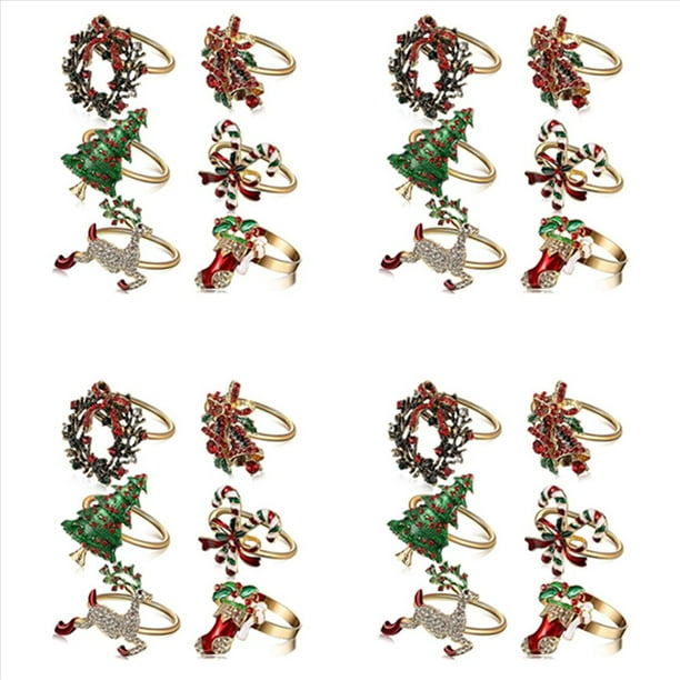 24 Piezas Servilleteros de Navidad Anillos de Servilletero de Navidad Anillos para Decoración de Mesa de Cena de Fiesta Navideña