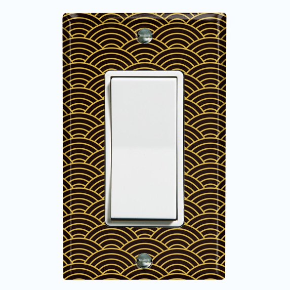 Metal Light Switch Plate Cover Japanese Sea Wave Pattern Black Wallpaper WAL019