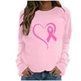 thumbnail image 3 of Jinhomg Womens Fight Breast Cancer Tee Shirt Novelty Pink Ribbon Heart Printed Pullovers Fall Lightweight Long Sleeve Drop Shoulder Tops Inspirational Holiday Blouse Pink L, 3 of 5