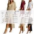 thumbnail image 3 of Women's Asymmetric One Shoulder Midi Dress, Short Sleeve High Slit Loose Solid Maxi Dress, Casual off Shoulder Flowy Long Dress for Vacation Beach Party Wine-B S(S), 3 of 5