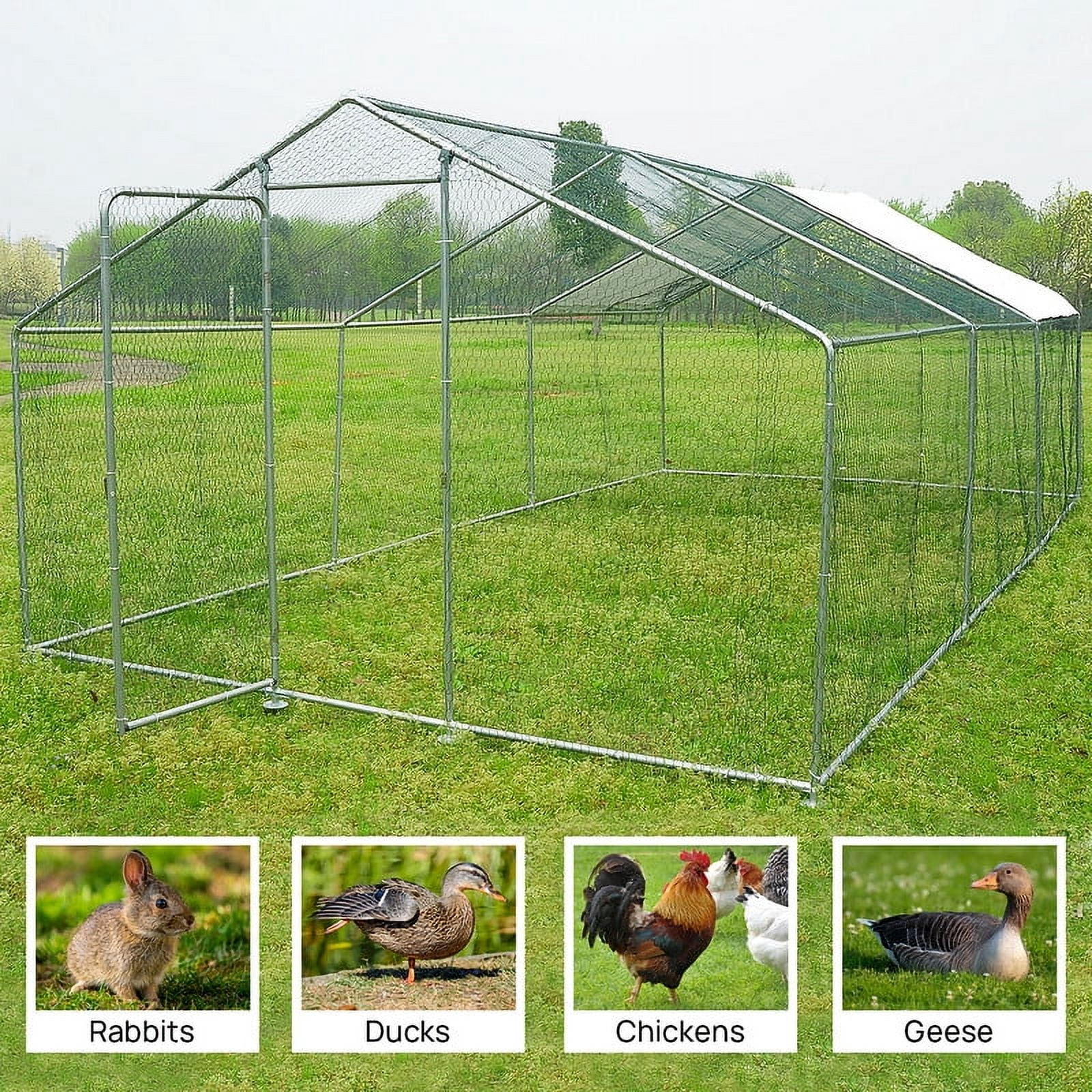 Walnest 10x20x6.6 FT Large Metal Chicken Coop, Walk-in Poultry Cage Chicken Runs House, Chicken Coop Run for Chickens, Chicken Runs for Yard with Waterproof & Anti-UV Cover, Chicken Cage for Farm