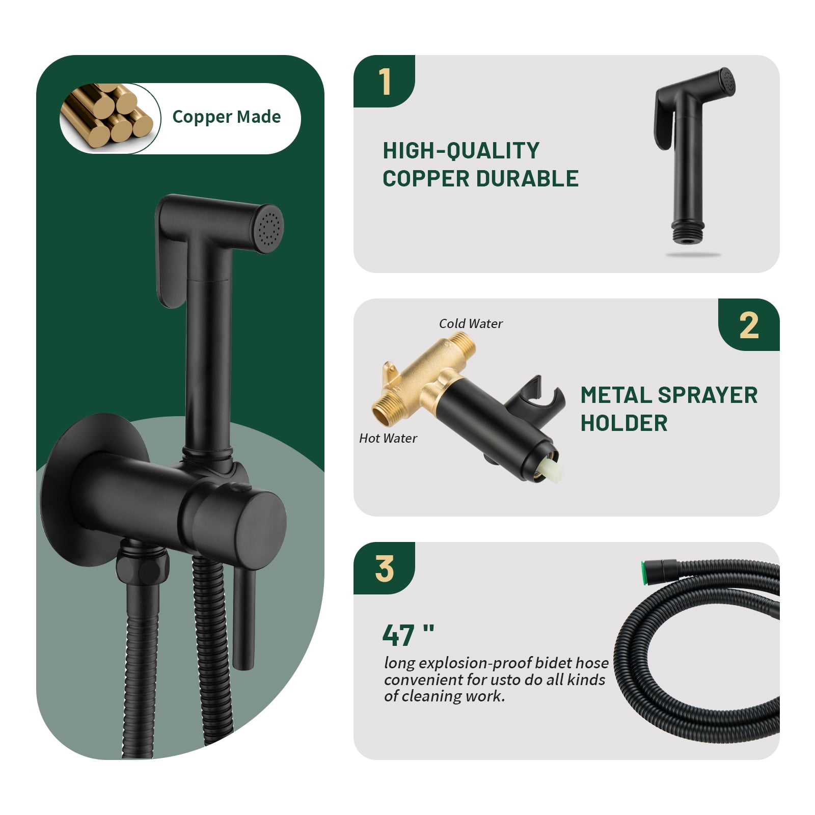 Cobbe Wall Mounted Adjustable Temperature  Handheld Bidet Sprayer for Toilet Bathroom Toilet Bidet Attachment for Wash Matte Black