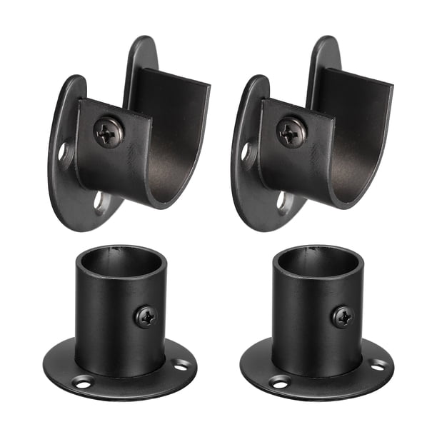 Uxcell 1'' Dia Stainless Steel Closet Pole Sockets Closet End Supports Flange Rod Set, Black 4 Pack