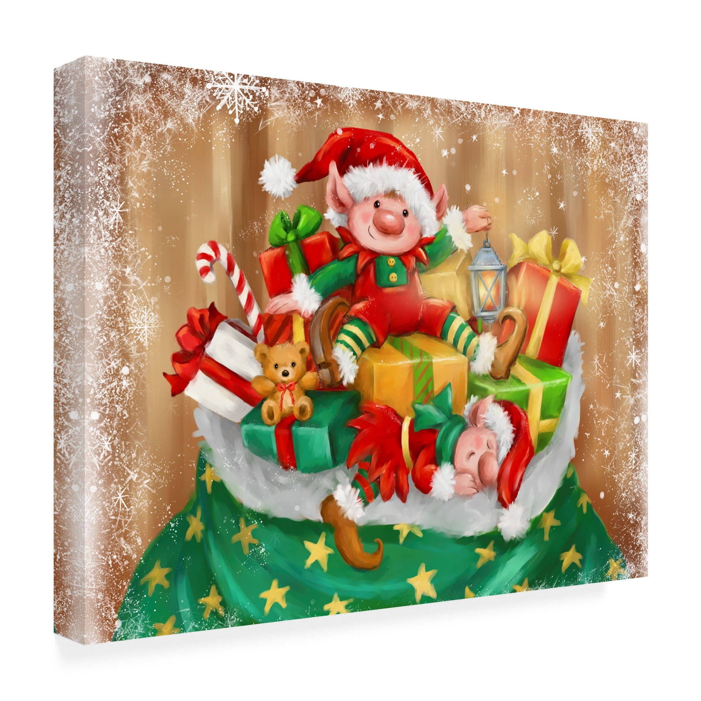 MAKIKO 'Elves On Christmas Presents' Canvas Art
