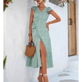 thumbnail image 2 of Vestido cruzado para mujer, mangas casquillo, cuello en V, cintura con lazo, dobladillo dividido, estampado floral, vestido casual de verano suelto, 2 of 6