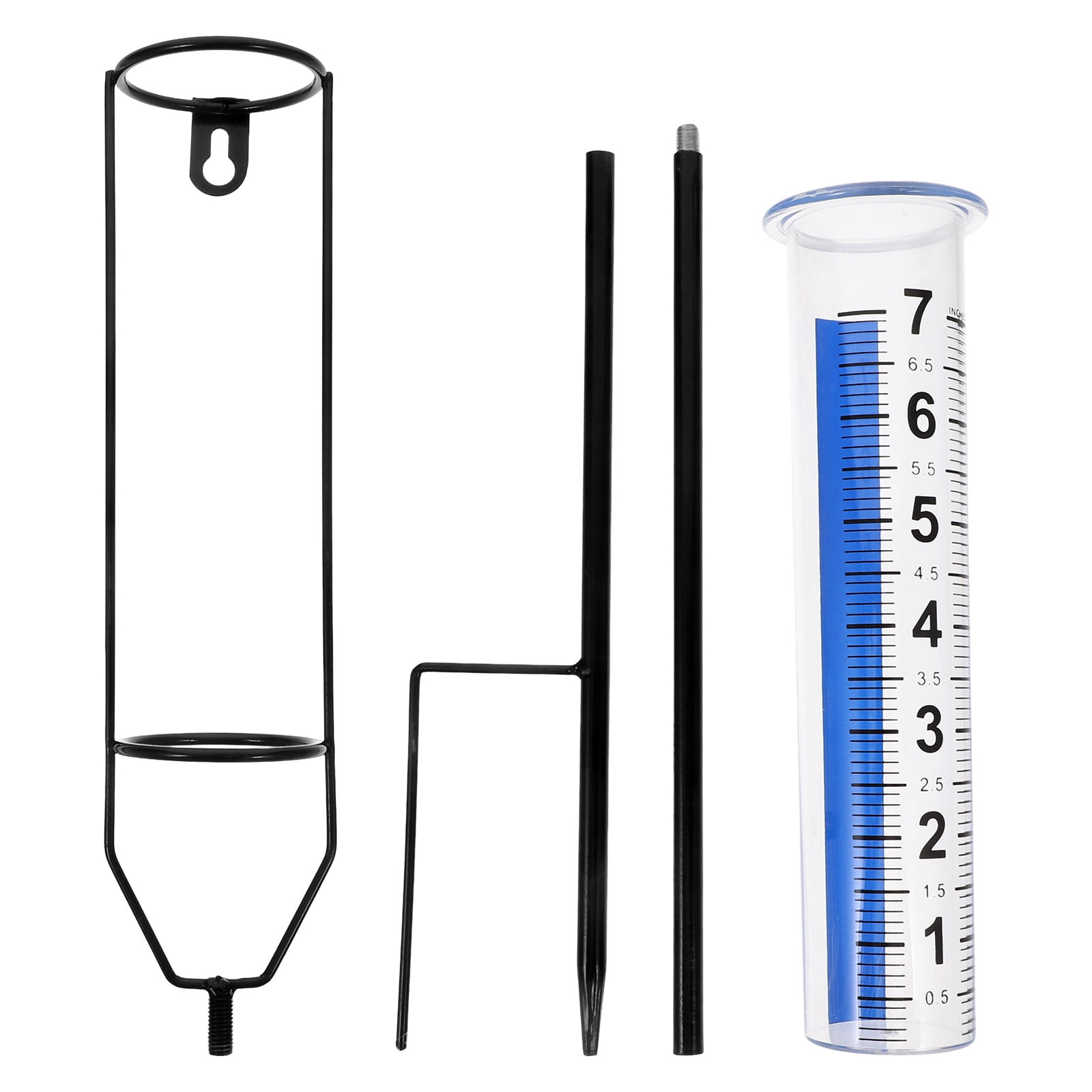 Large Rain Gauge Outdoor with Blue Stripes Iron Frame and Plastic Measuring Cup for Garden