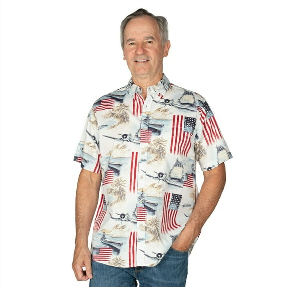Men's American Flag 100% Cotton Button-Down Short Sleeve Patriotic Shirt