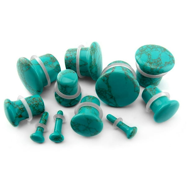 Urban Body Jewelry 8 Gauge (8G 3mm) Howlite Turquoise Stone Plugs
