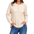thumbnail image 3 of SPROUTOP Blouses for Women Waffle Knit Long Sleeve Shirts Casual Button Up Henley V Neck Tunic Tops Basic Tees, 3 of 10