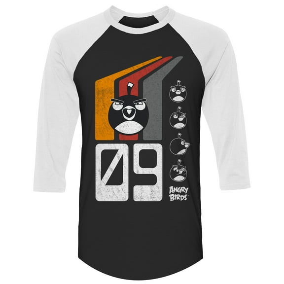 Angry Birds Official Retro Retro Bomb '09 Printed 3/4 Sleeve Raglan 100% Cotton Adult T-Shirt for Men, Women, Unisex