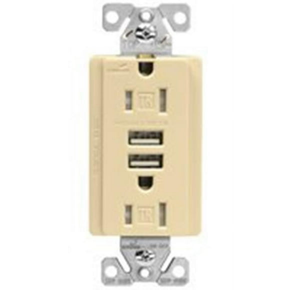 Cooper Wiring TR7745V-K Receptacle Dual Usb Port, Ivory