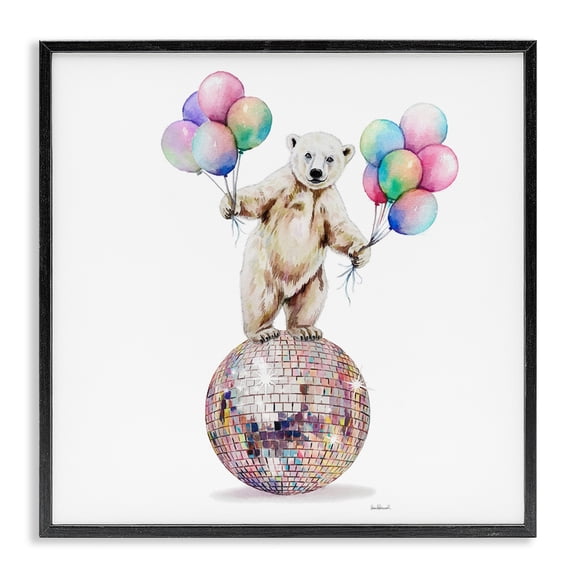Stupell Industries Polar Bear & Balloons Animals Painting Black Framed Art Print Wall Art, 12 x 12