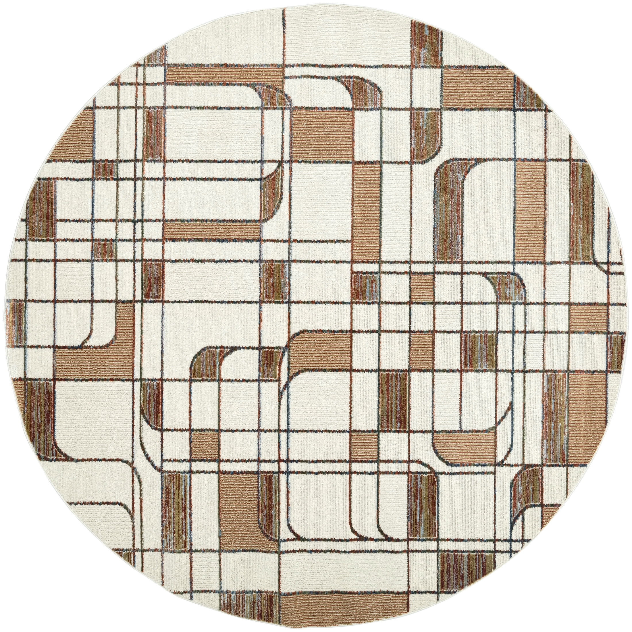 Nourison Nordic 8' x Round Ivory Rust Mid-Century Modern Indoor Rug