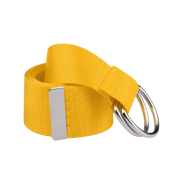 Cinturón de doble hebilla en D para damas, cinturón de lona de color sólido, cinturones ajustables para la cintura, talla única, amarillo