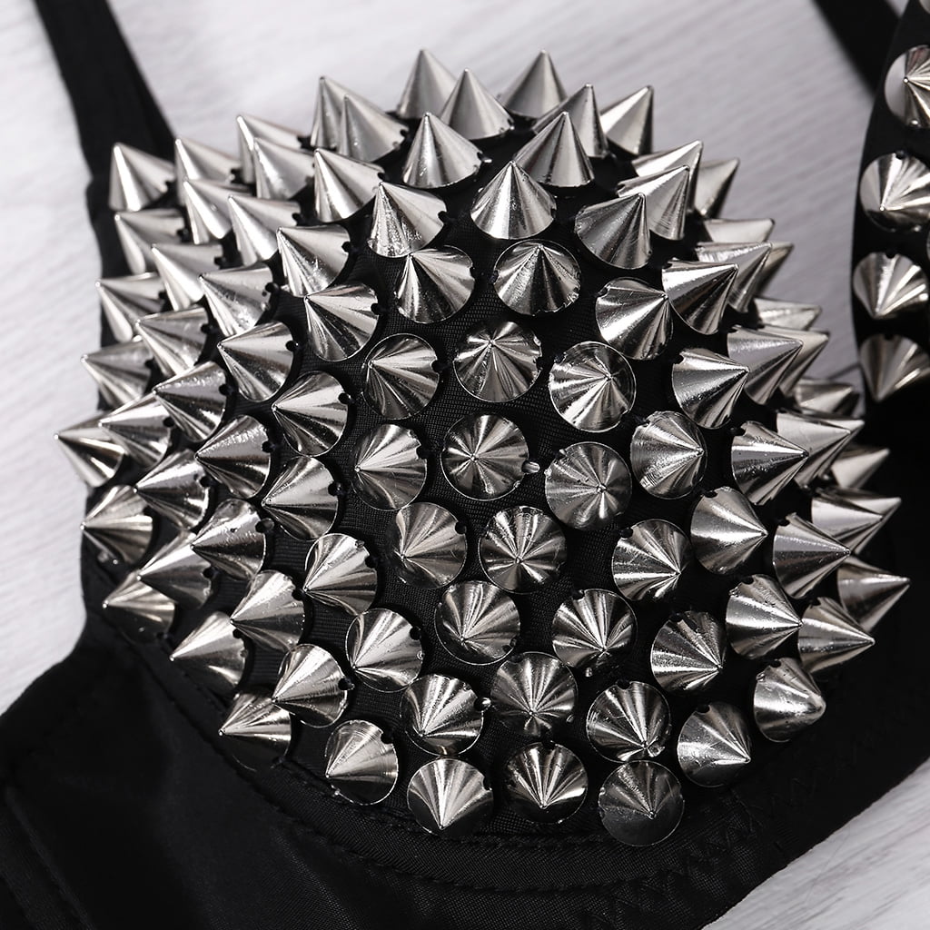 Women's All-over Spike Stud Dance Bra Metallic Punk Style Nightclub Wear