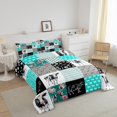 thumbnail image 3 of Milk Cow Comforter Set Farm Animals King Bedding Set,Western Cowboy Bull Cattle Down Comforter Rustic Flowers Quilt Set,Teal Patchwork Buffalo Plaid Farmhouse Decor, 3 of 7