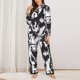 thumbnail image 2 of Balery Floral Cow Silhouette Conjunto de Pijama con Estampado para Mujer, Conjunto de Dos Piezas con Manga Larga, Ropa de Dormir Suave con Bolsillos, Pijamas Cómodos-Small, 2 of 7