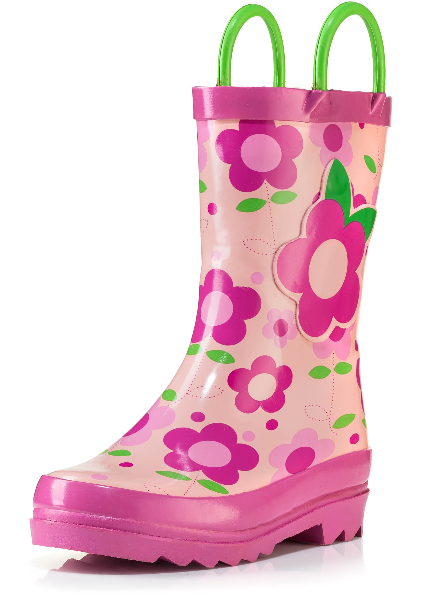 Girls Pink Flower Rubber Rain Boots 