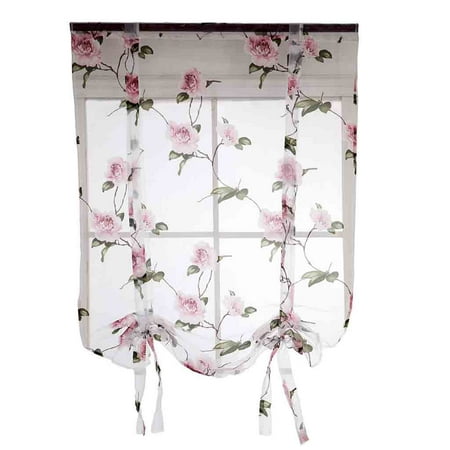 Bizhua Woven Slings with Flowers and Single Curtain Rod 100X80Cm (Height X Width) Pinkleaves Sheer Curtain Tulle Window Treatment Voile Drape Valance Fabric