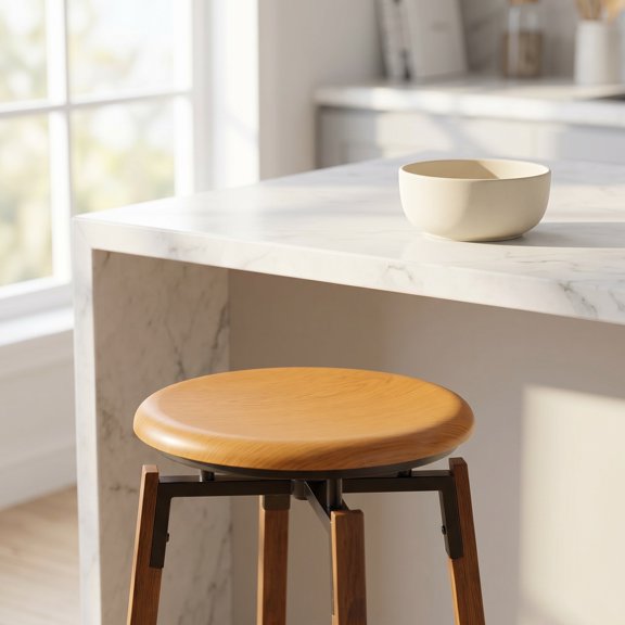 PTOOTP 1-Pack Round Wooden Stool Seat with Scratch-Resistant Finish, Ideal for Home, Kitchen, and Daily