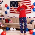 thumbnail image 6 of HTHLVMD Family Matching Sleepwear, Usa Patriotic Pajamas, Usa Flag Letter Dark Blue Star Short Sleeve Family Matching Pajamas Set, Crew Neck 2pcs Patriotic Home Loungewear, XXL, 6 of 6