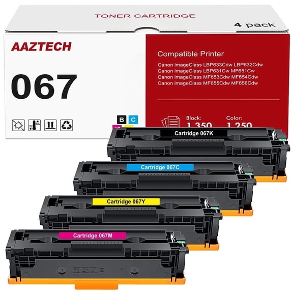 4-Pack 067 Toner Cartridge Set Compatible for Canon 067 067H Work for Canon imageClass MF656Cdw MF653Cdw MF651Cw MF654Cdw MF655Cdw LBP633Cdw LBP632Cdw LBP631Cw (Black, Cyan, Magenta, Yellow)