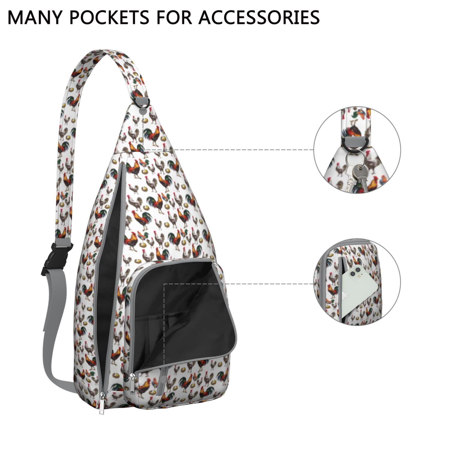 Farmhouse Chicken Print Canvas Sling Bag - Retro Rooster & Eggs Crossbody Shoulder Pack for Men/Women, Cute Farm-Themed Casual Daypack (Rustic Chick Coop Design, Lightweight & Durable)