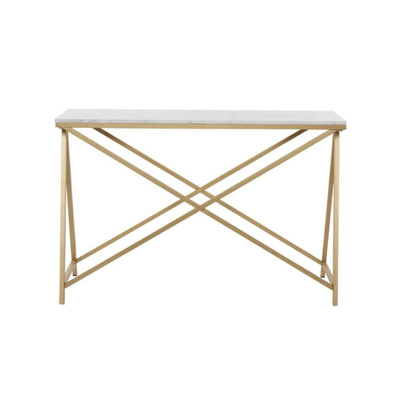 DecMode 47" x 31" White Marble Rectangular Console Table with Gold Metal Stand, 1-Piece