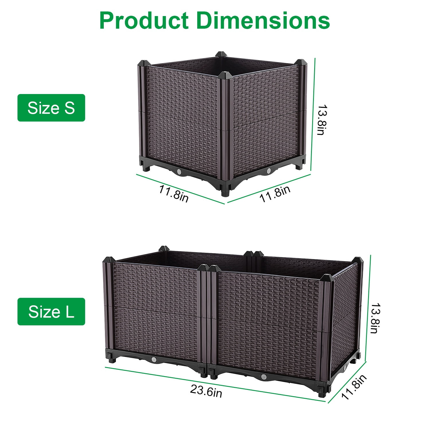 Garden Patio Bed TeqHome Plant Growth Box PP Rectangle Elevated Planter Box with Self-watering System for Flowers Vegetables Herbs Brown 23.6x11.8x13.8in-L