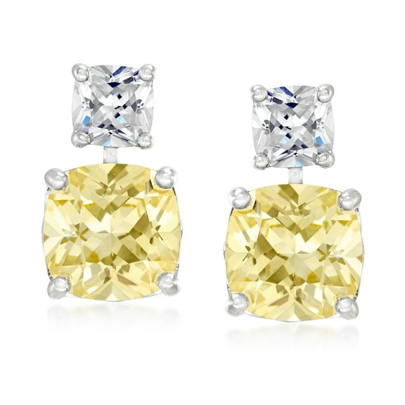 Ross-Simons 10.50 ct. t.w. Yellow and White CZ Drop Earrings in Sterling Silver, Women's, Adult