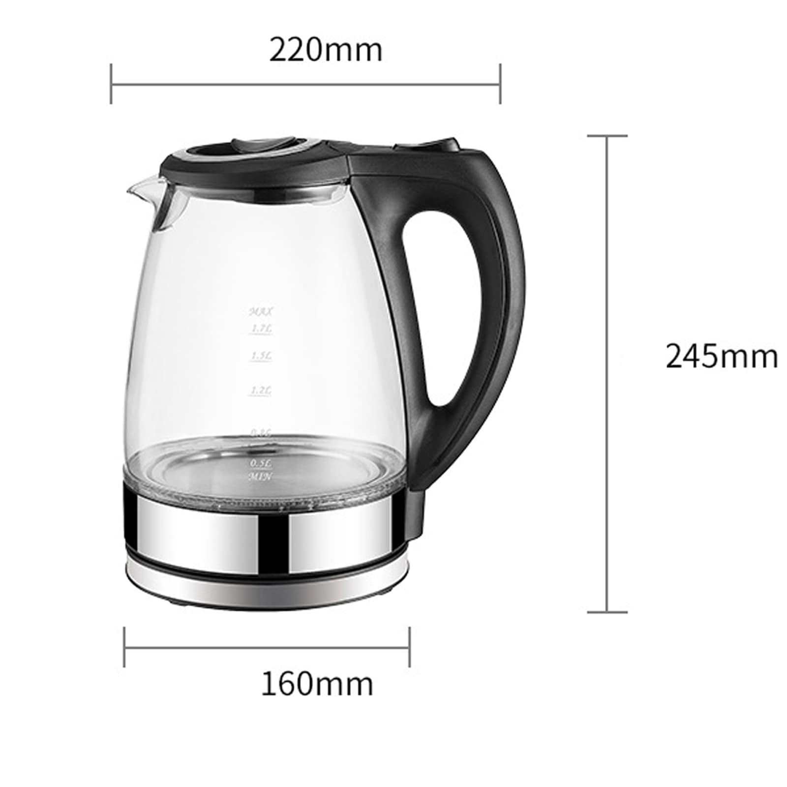 Yilush Electric Kettle, No Plastic Contact With Water, Wide Mouth For Easy Cleaning, Auto Shut Off, 1.7L Tea Kettle & Hot Water Boiler, Water Heater & Teapot, Borosilicate Glass, Black, 1500W