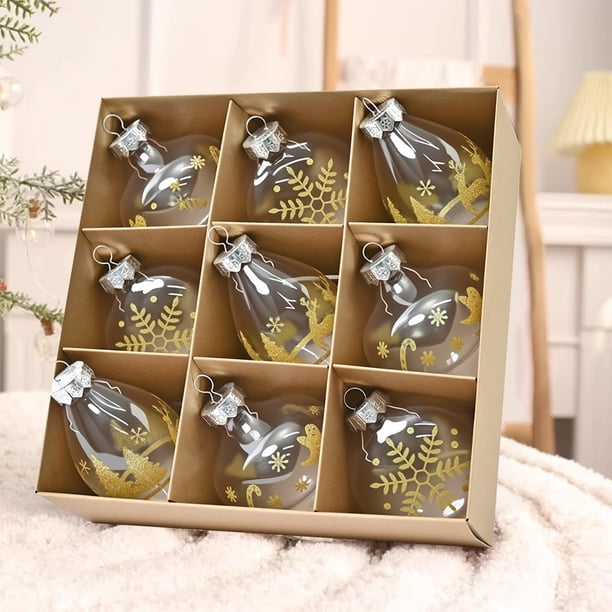 Decoraciones navideñas, juego de 9 bolas navideñas irregulares con forma de PET transparente, juego de colgantes para decoración del hogar, decoración del árbol de Navidad, bolas decorativas de plásti
