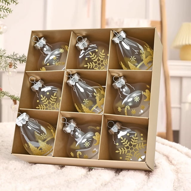 Adornos navideños, adornos para árbol de Navidad, juego de 9 bolas navideñas irregulares de PET transparentes con forma de bola, juego de colgantes, decoración para árbol de Navidad, bolas decorativas