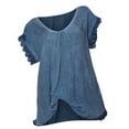 thumbnail image 1 of Lolmot Summer Tops for Women Loose Back Hollow Out Lace Short Sleeve Patchwork T-shirt Casual Crew Neck Tee Solid Color Shirt Blouse Tops, 1 of 5