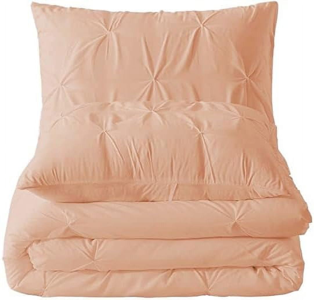 3 Piece Pinch Pleated Duvet Cover Set 100% Cotton 1000 TC with Zipper Closure & Corner Ties Pintuck Bedding Duvet Cover - Full/Queen Size (90" x 90") Inch, Blush Solid