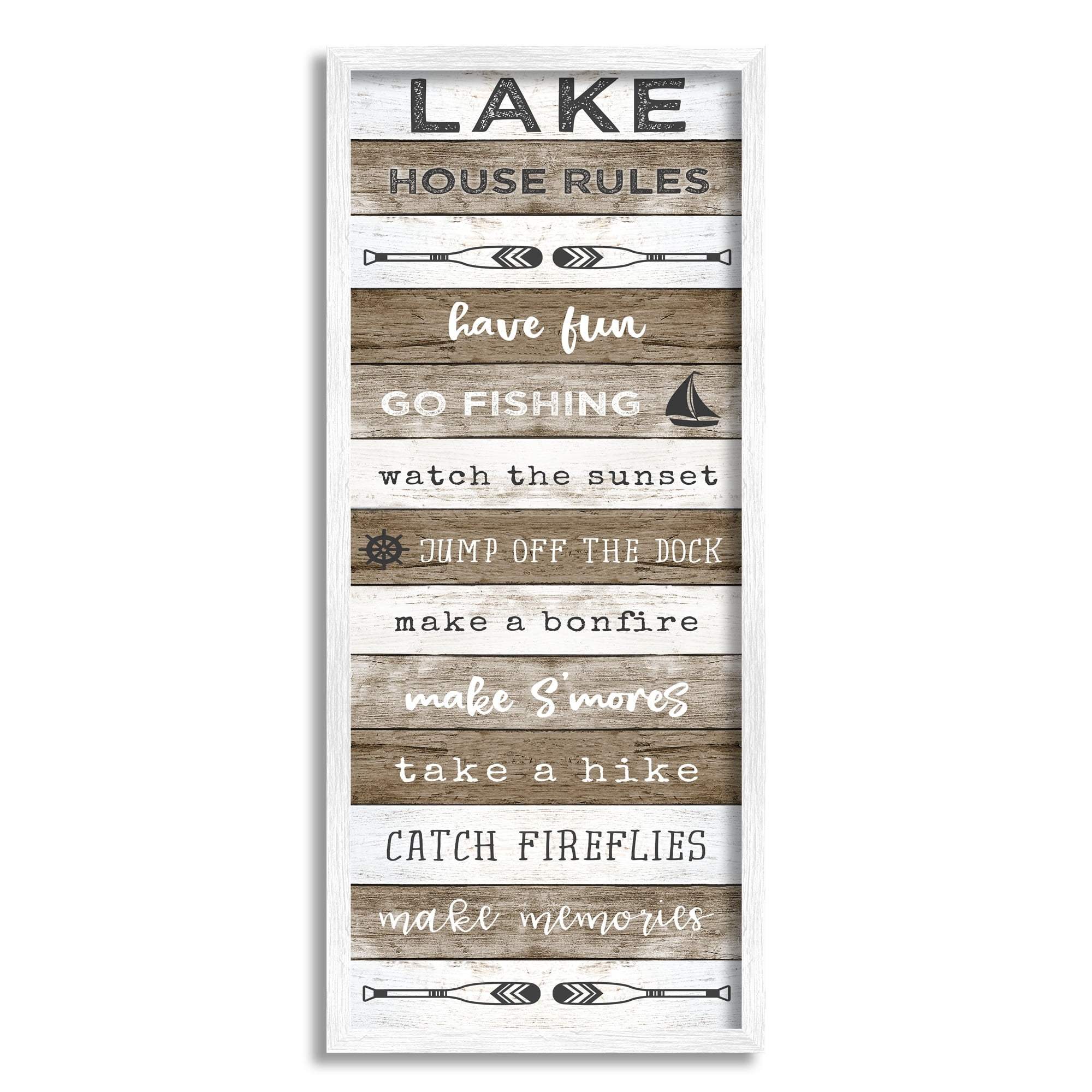 Stupell Industries Lake House Rules List Rustic Pattern Boat Oars, 10 x 24, Design by Natalie Carpentieri