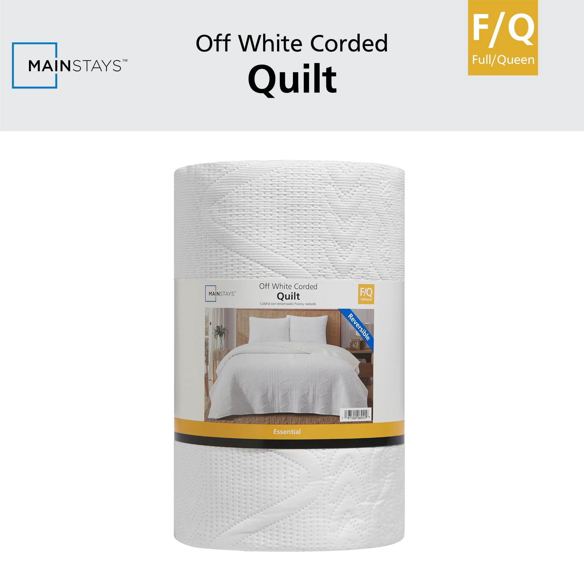 Mainstays Stitched Corded Quilt, White, Full/Queen Bedding