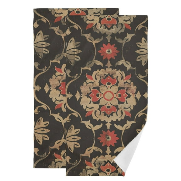 Vintage Red Gold Flower Pattern Hand Towel Absorbent Bath Towels for Bathroom Sports Gym 28" x 14" Set of 2