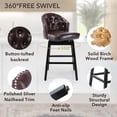 thumbnail image 6 of Foredo Swivel Bar Stools with Back Sets of 2, Upholstered PU Bar Stool with Solid Wood Legs and Tufted Button Back, PU Brown, 6 of 9