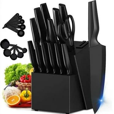 Boreas Knife Set, 15PCS German Stainless Steel Kitchen knife Block Set, Knives Set for Kitchen with Built-in Sharpener, Black