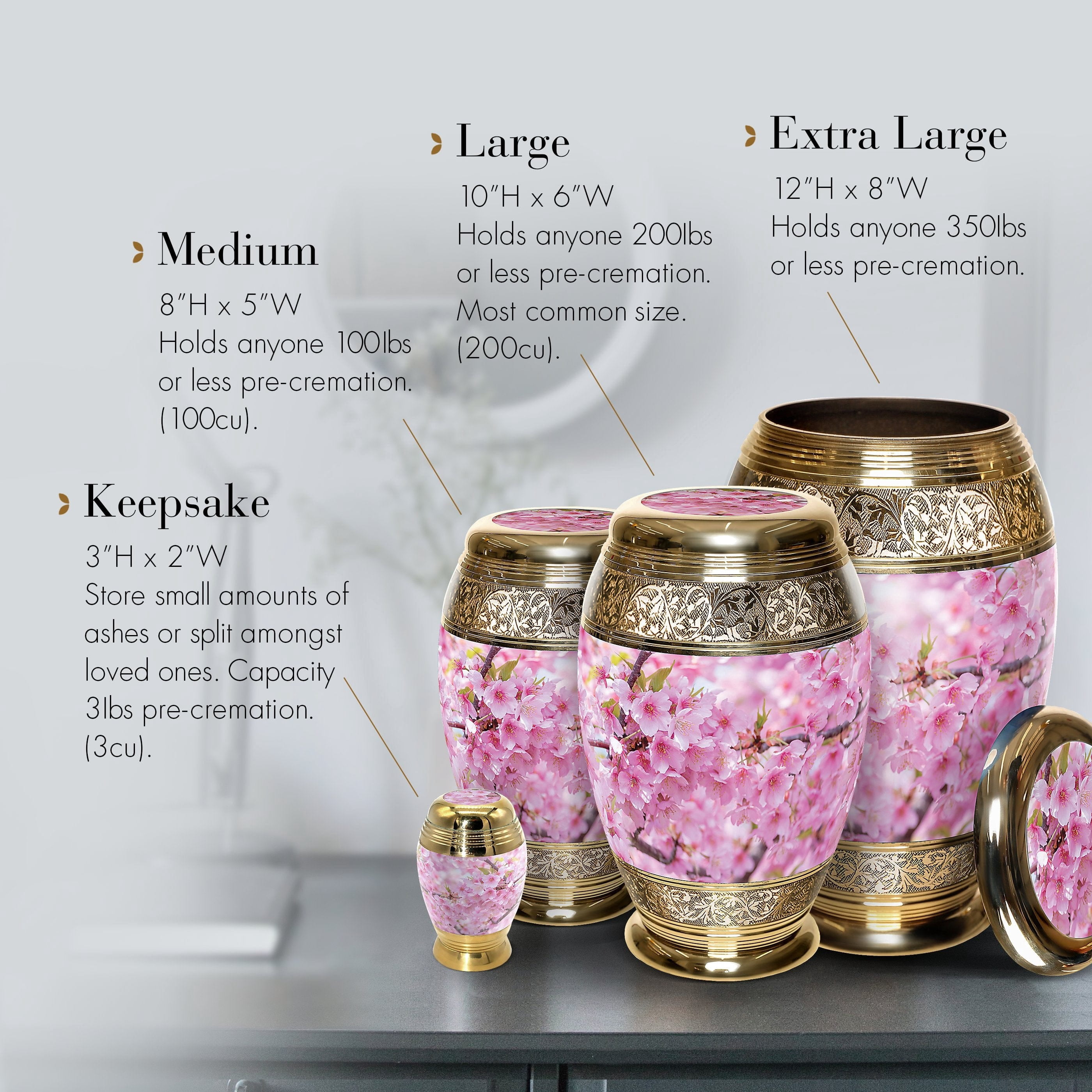 Cherry Blossom Urns for Cremation Ashes Large Urn XL or Small Keepsake Urns for Adult Cremation Ashes & Urns for Human Ashes for Home or Burial Cremation Urns