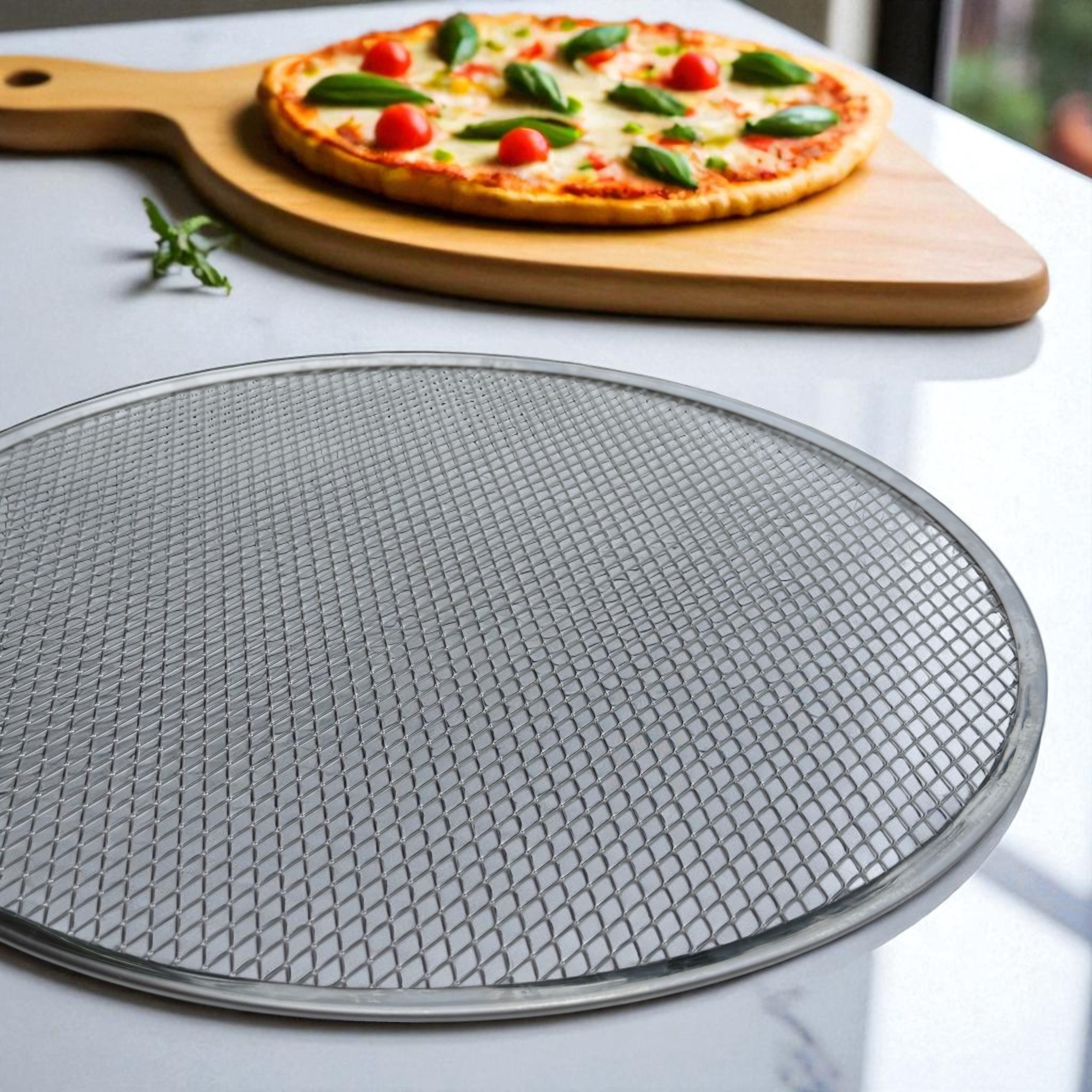 (4 pack) Mainstays Uncoated 16" Stainless Steel Pizza Pan Screen, Crisper, Large, Gray