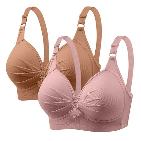 GERsome Women s Pack of 2 Assorted Color Push Up Bra Full Coverage Bras Lace Padded Underwire Plunge Floral 2PCS#Khaki/Pink XXXXL50/115BC
