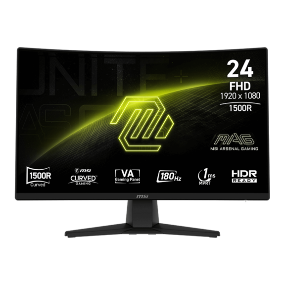 MSI 24 Pouces 1920 x 1080 (FHD) 180 Hz 1 Ms (MPRT) / 4 Ms (GTG) Moniteur de Jeu Incurvé VA Inclinaison Réglable (MAG 242C)