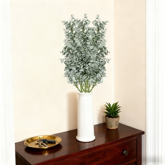 Artificial Greenery Plants Stems,18in Realistic Eucalyptus Leaves Bushes Artificial Greenery Stems Faux Eucalyptus Branches,Fake Greenery Branches for Centerpiece Spring Easter Farmhouse Decoration