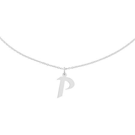 Versil Sterling Silver Medium Artisan Block P Initial Charm with 18-inch Chain