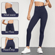thumbnail image 2 of Pantalones deportivos de cintura elegante para mujer, mallas triangulares antichic de cintura alta para contraer el vientre, pantalones de cadera color melocotón, 2 of 4