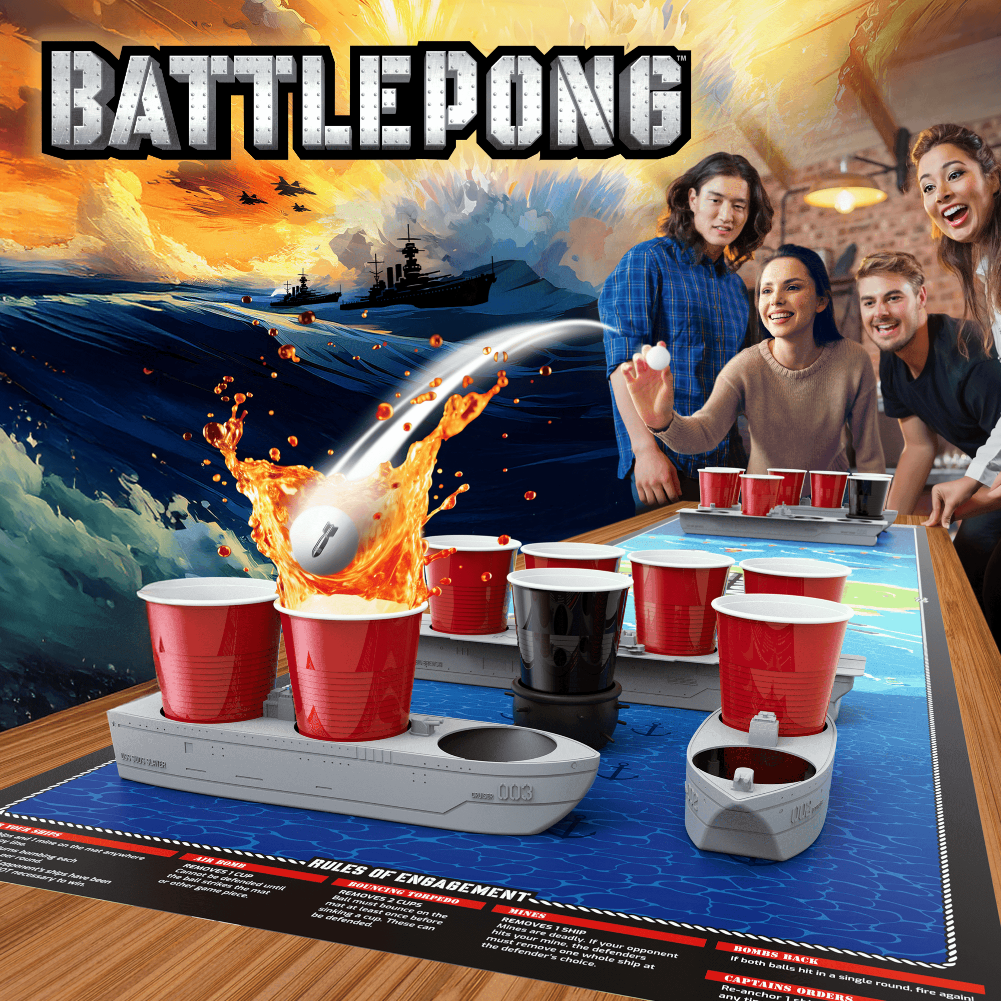 BattlePong DLX, Tabletop Pong Party Game, Indoor Outdoor Pong Game, for All Ages